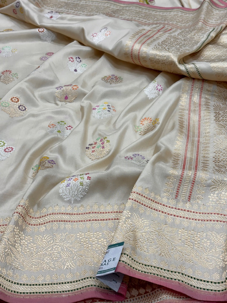 Ivory Banarasi Pure Katan Silk Handwoven Saree