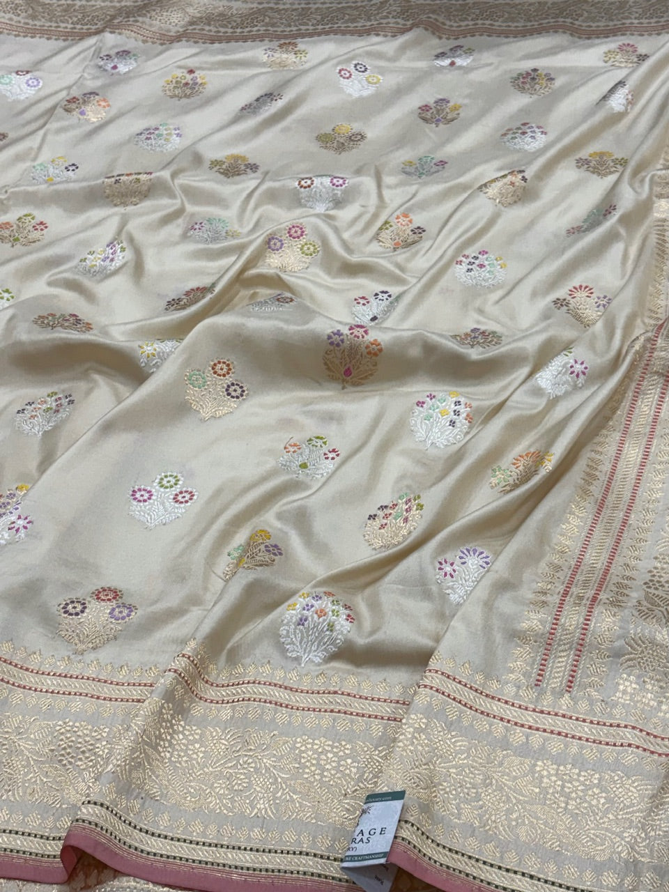 Ivory Banarasi Pure Katan Silk Handwoven Saree