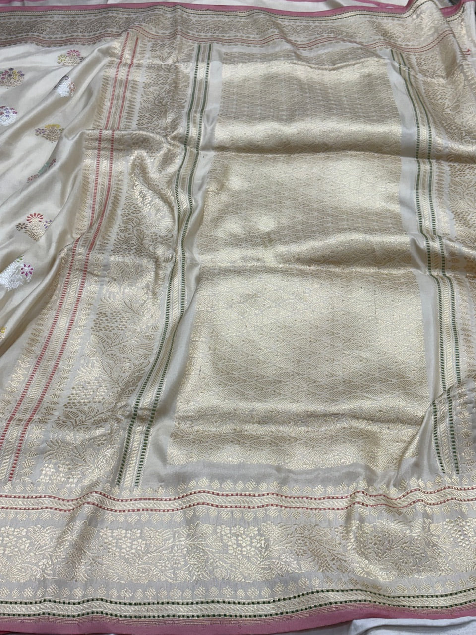 Ivory Banarasi Pure Katan Silk Handwoven Saree