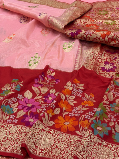 Peach  Banarasi Tissue Silk Handwoven Saree