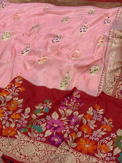 Peach  Banarasi Tissue Silk Handwoven Saree