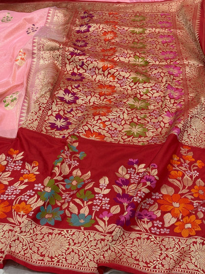 Peach  Banarasi Tissue Silk Handwoven Saree