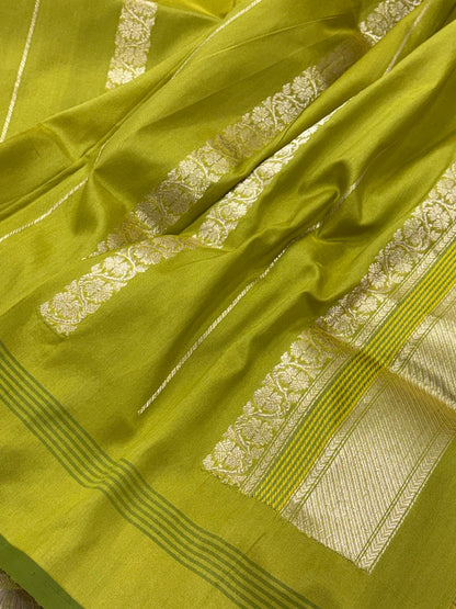 Neon Green Banarasi Pure Katan Silk Handwoven Saree