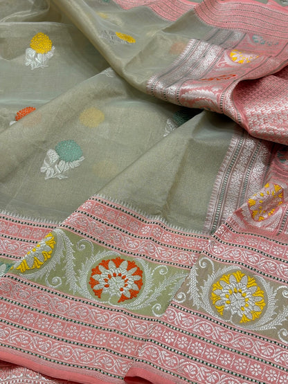 Mint Green Banarasi Tissue Silk Handwoven Saree