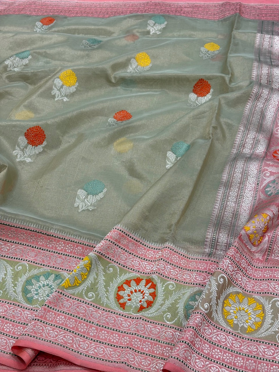 Mint Green Banarasi Tissue Silk Handwoven Saree