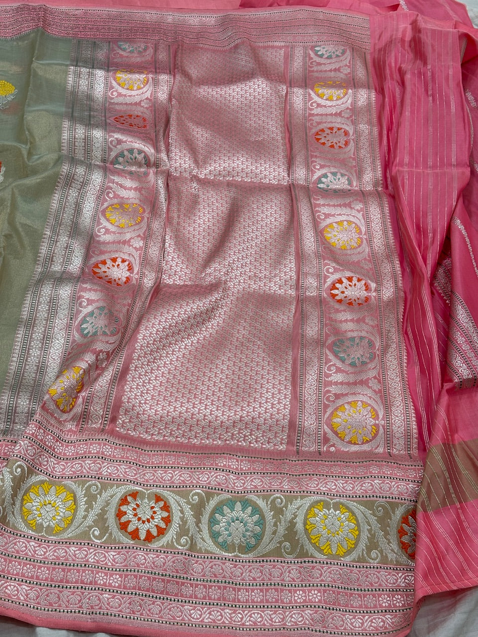 Mint Green Banarasi Tissue Silk Handwoven Saree