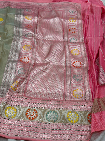 Mint Green Banarasi Tissue Silk Handwoven Saree