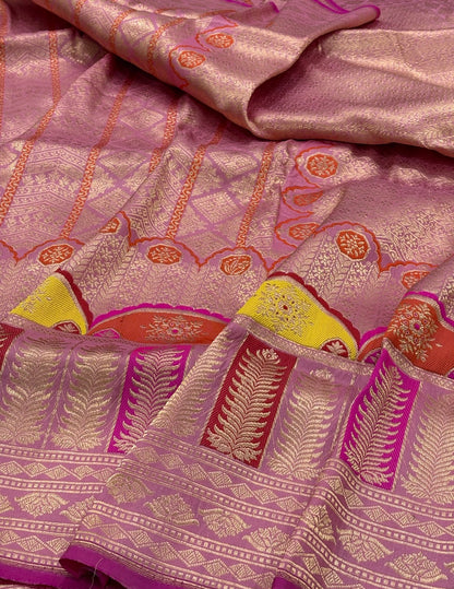 Pink Banarasi Pure Katan Silk Handwoven Saree