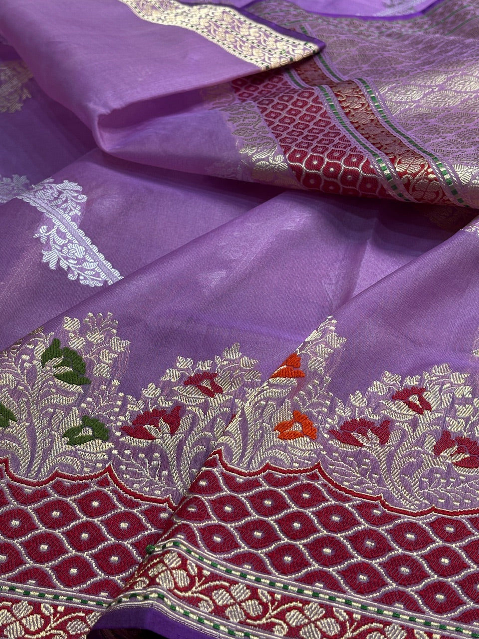 Lavender Tissue Banarasi Silk Handwoven Saree