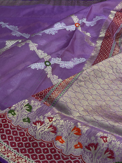 Lavender Tissue Banarasi Silk Handwoven Saree
