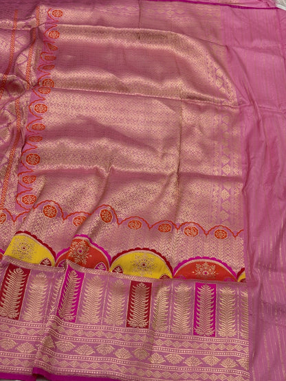 Pink Banarasi Pure Katan Silk Handwoven Saree