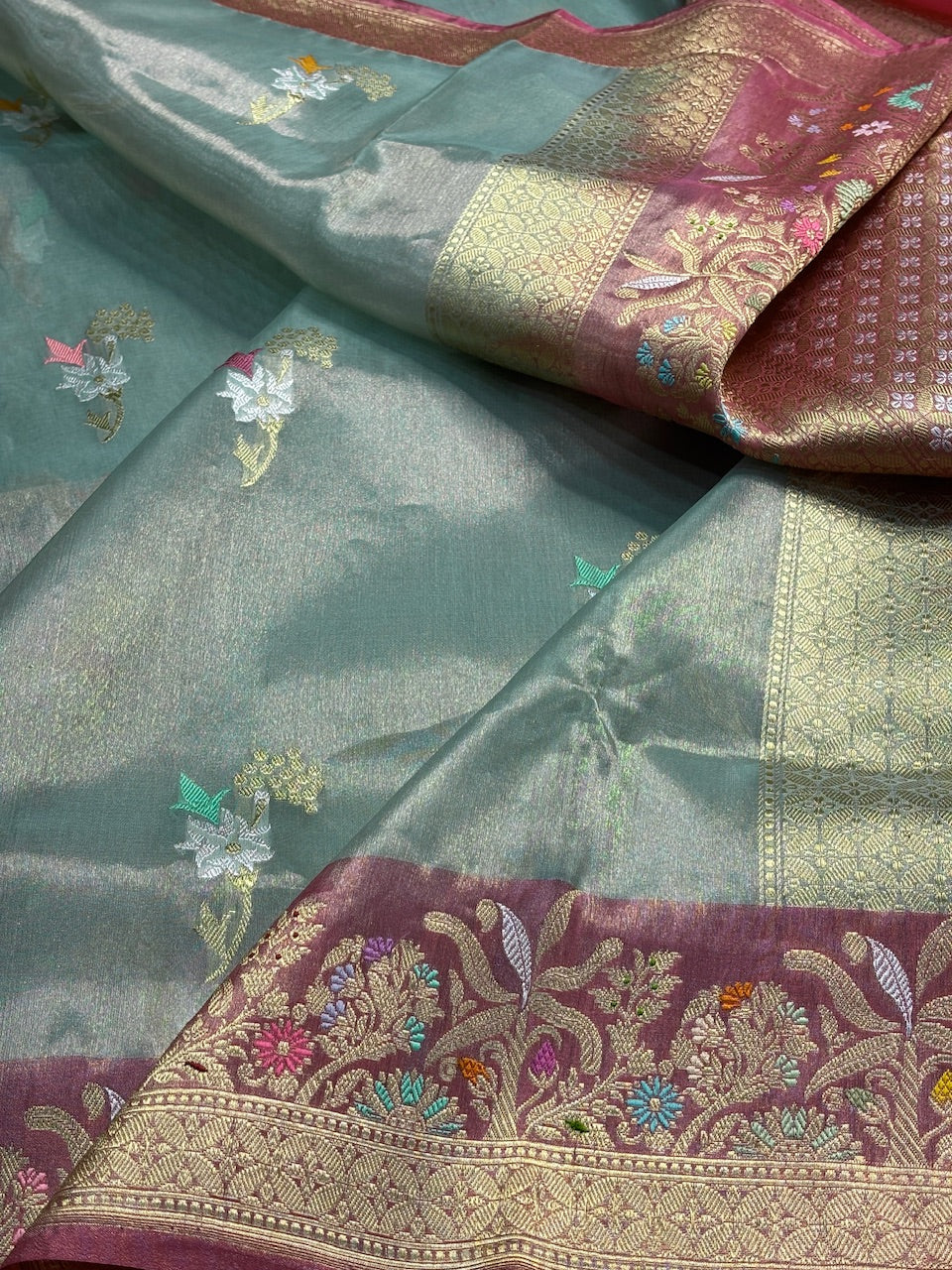 Steel Grey Tissue Banarasi Silk Handwoven Saree