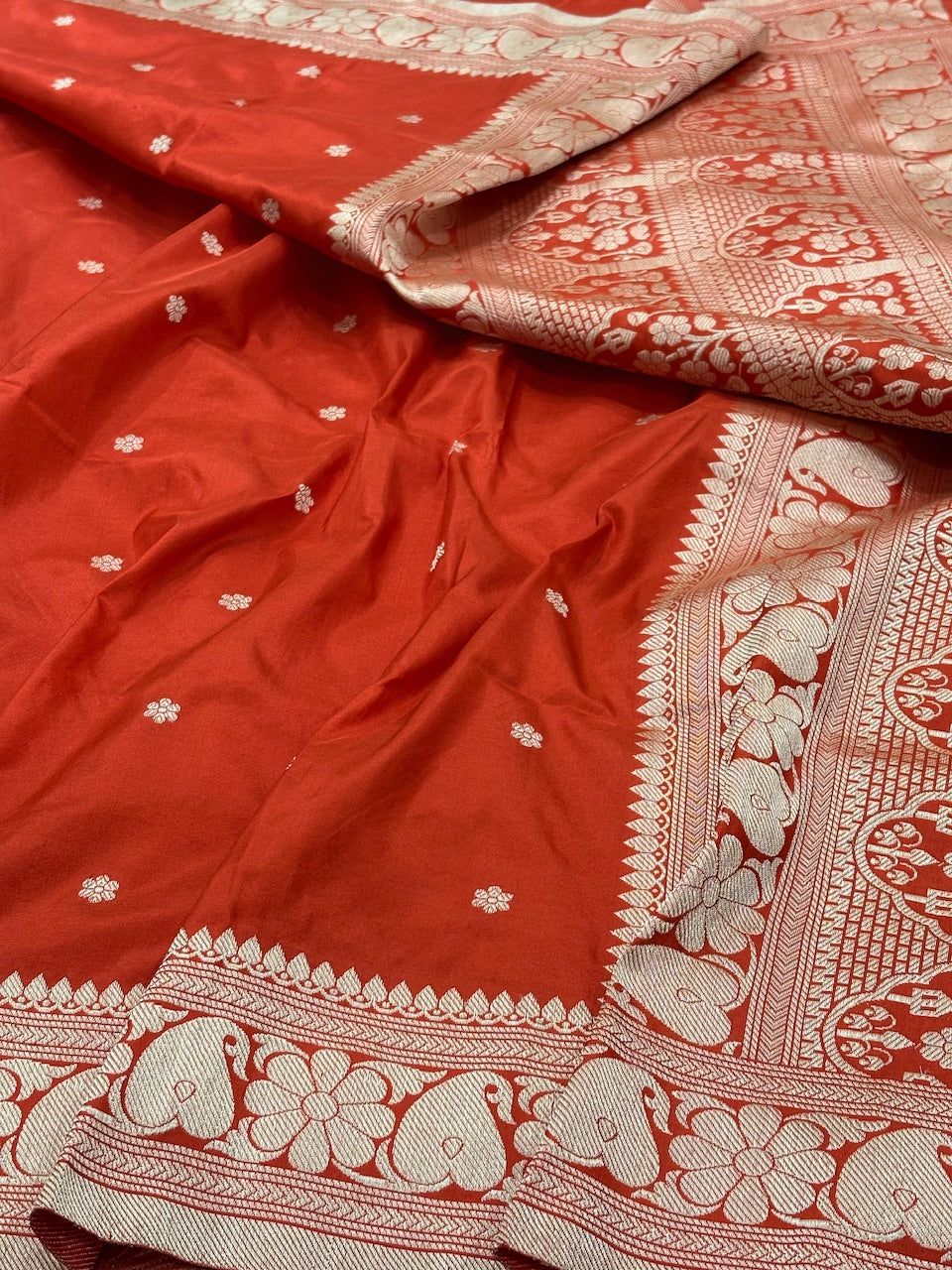 Orange Banarasi Pure Katan Silk Handwoven Saree