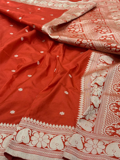 Orange Banarasi Pure Katan Silk Handwoven Saree