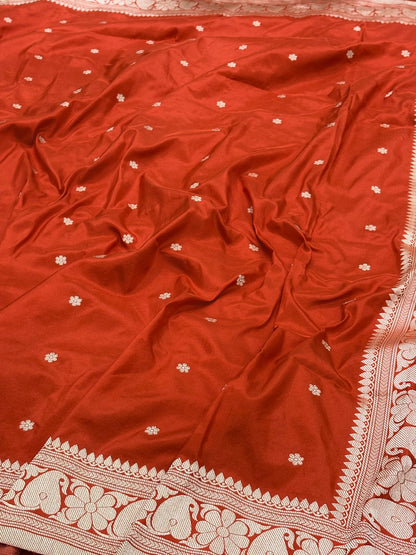 Orange Banarasi Pure Katan Silk Handwoven Saree