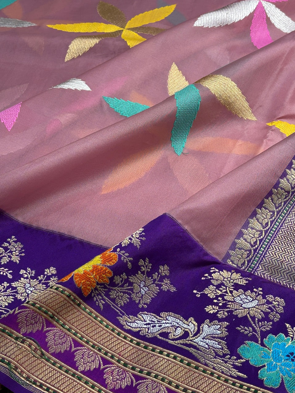 Peach Tissue Banarasi Silk Handwoven Saree