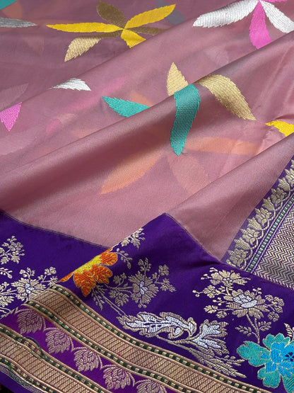 Peach Tissue Banarasi Silk Handwoven Saree