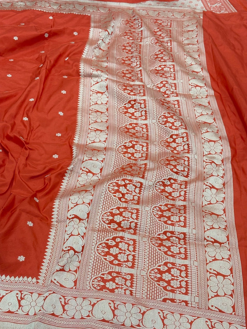 Orange Banarasi Pure Katan Silk Handwoven Saree