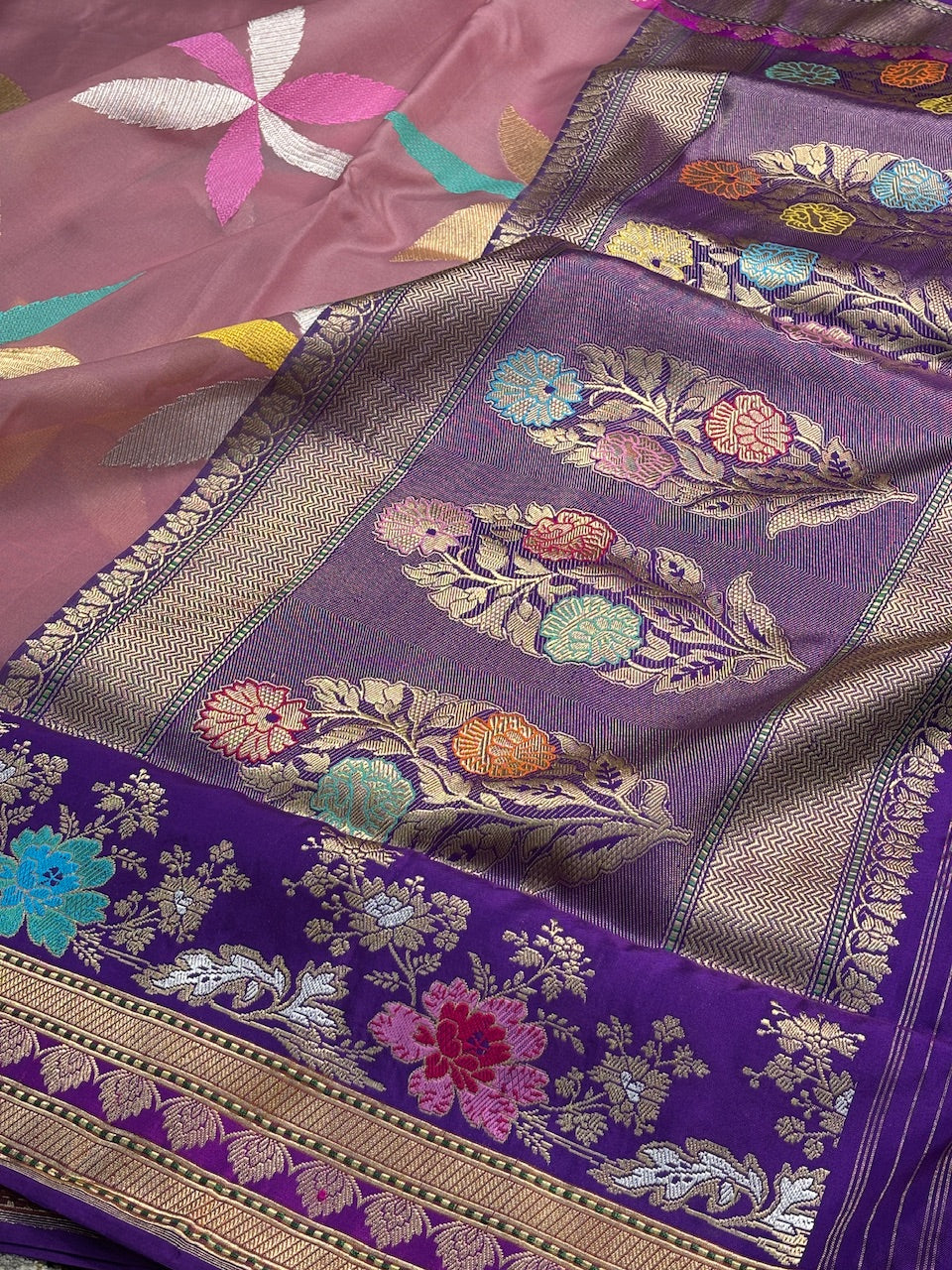 Peach Tissue Banarasi Silk Handwoven Saree