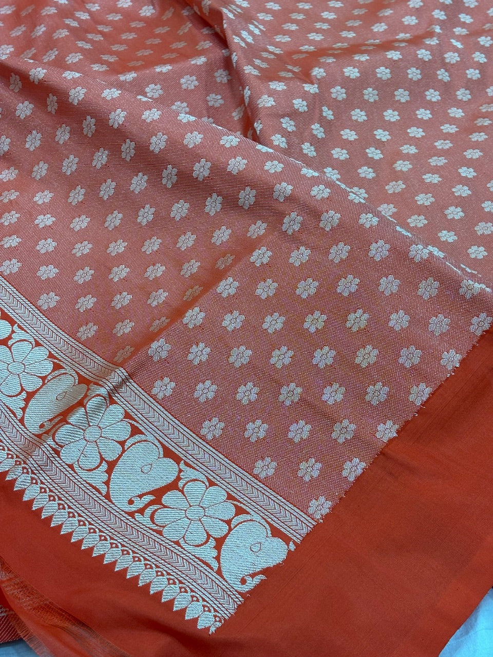 Orange Banarasi Pure Katan Silk Handwoven Saree