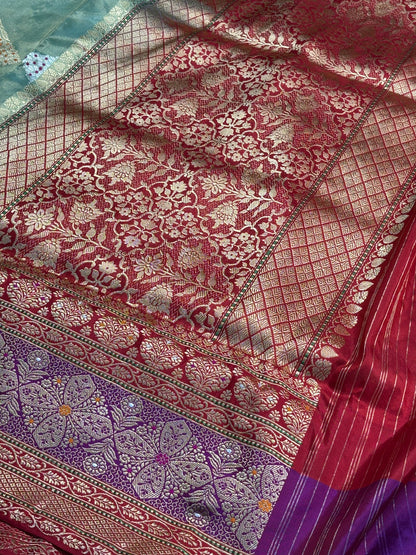 Sea Blue Tissue Banarasi Silk Handwoven Saree