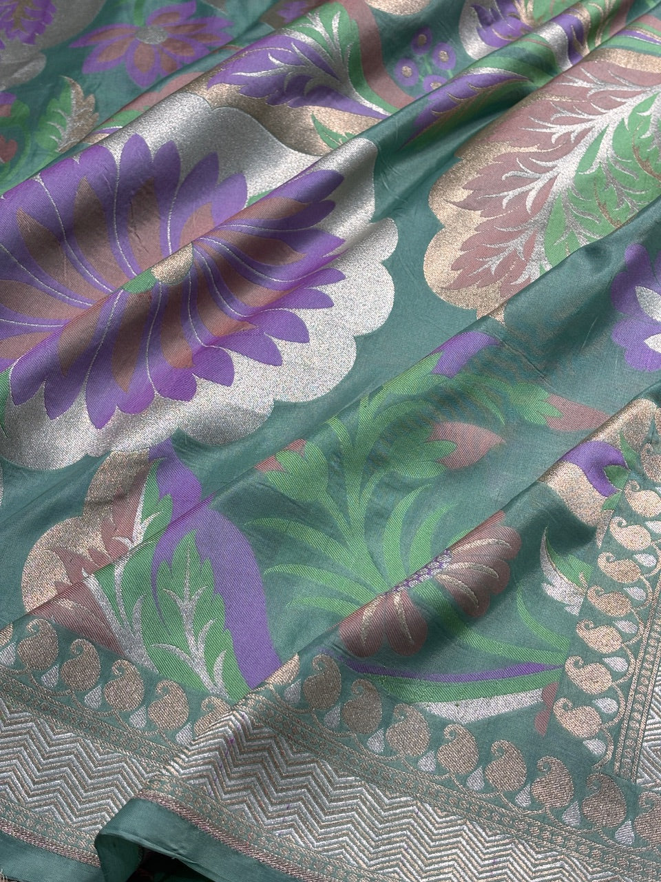 Sea Blue Pure Banarasi Katan Silk Handwoven Saree