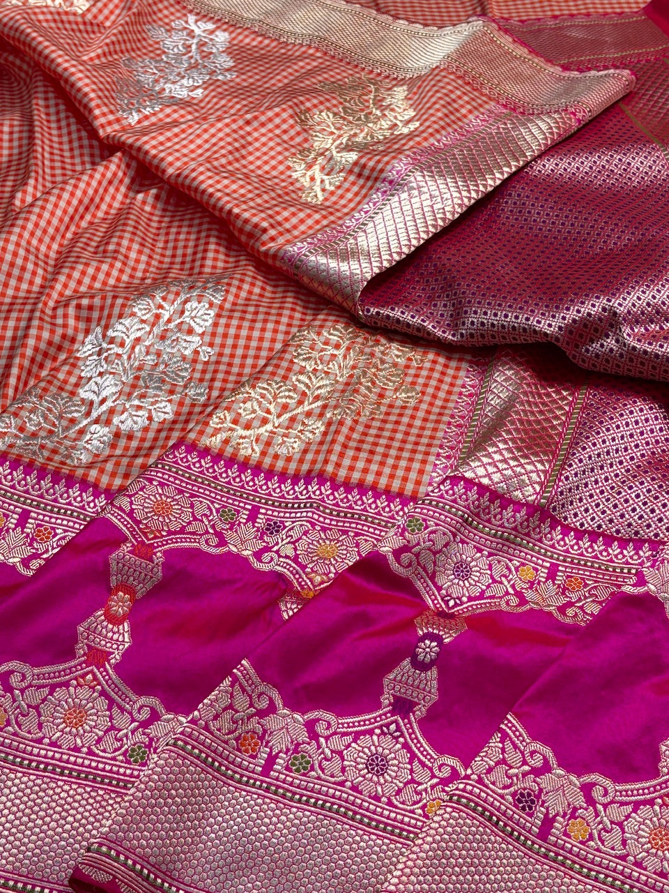 Striking Orange Pure Banarasi Katan Silk Handwoven Saree