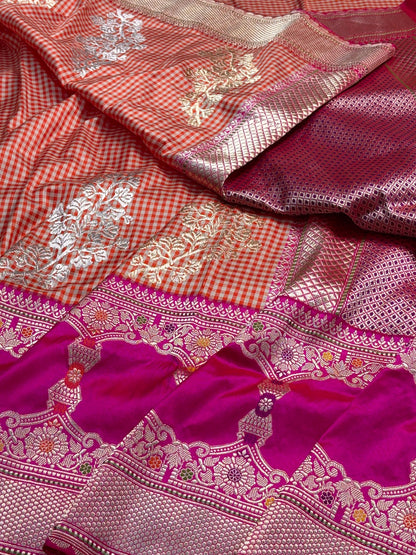 Striking Orange Pure Banarasi Katan Silk Handwoven Saree