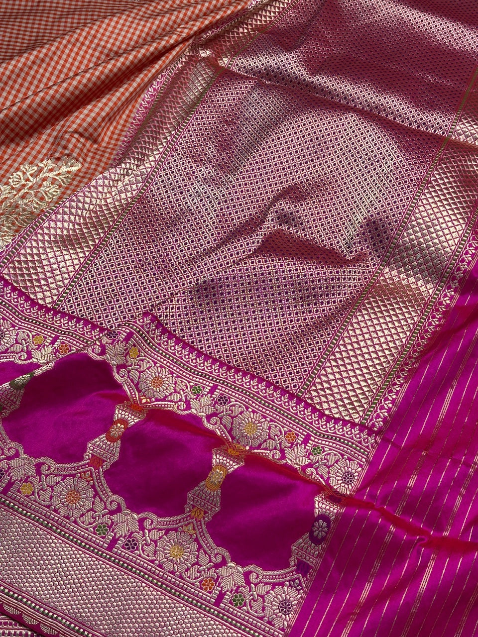 Striking Orange Pure Banarasi Katan Silk Handwoven Saree