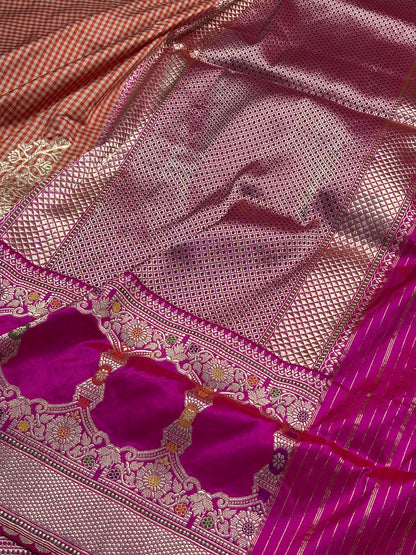 Striking Orange Pure Banarasi Katan Silk Handwoven Saree