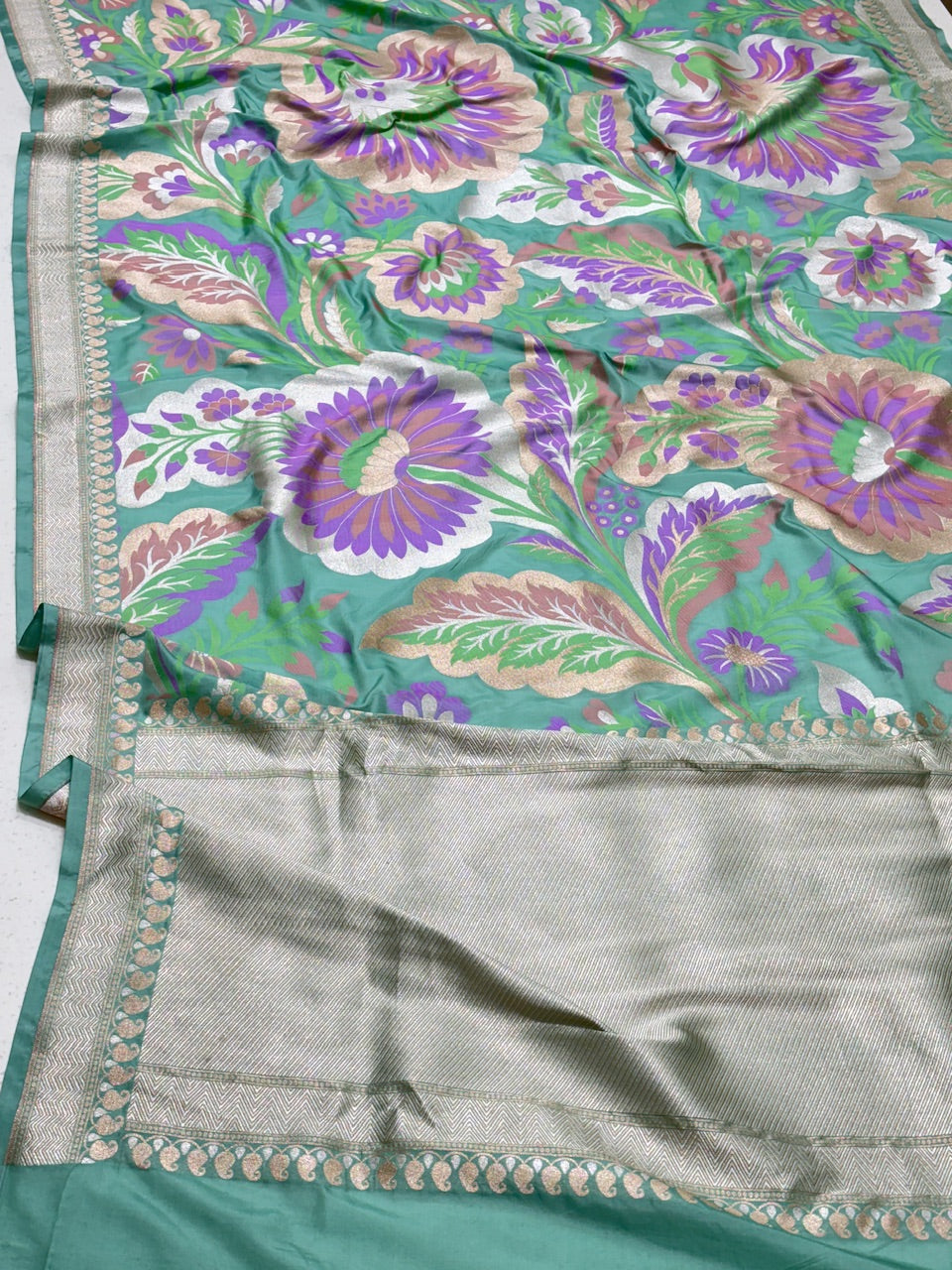 Sea Blue Pure Banarasi Katan Silk Handwoven Saree