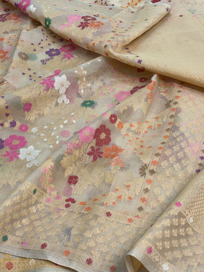 Ivory Pure Kora Minakari Ektara Jamdani Saree