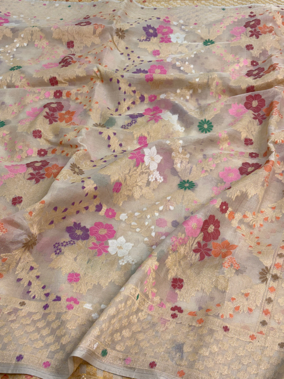 Ivory Pure Kora Minakari Ektara Jamdani Saree