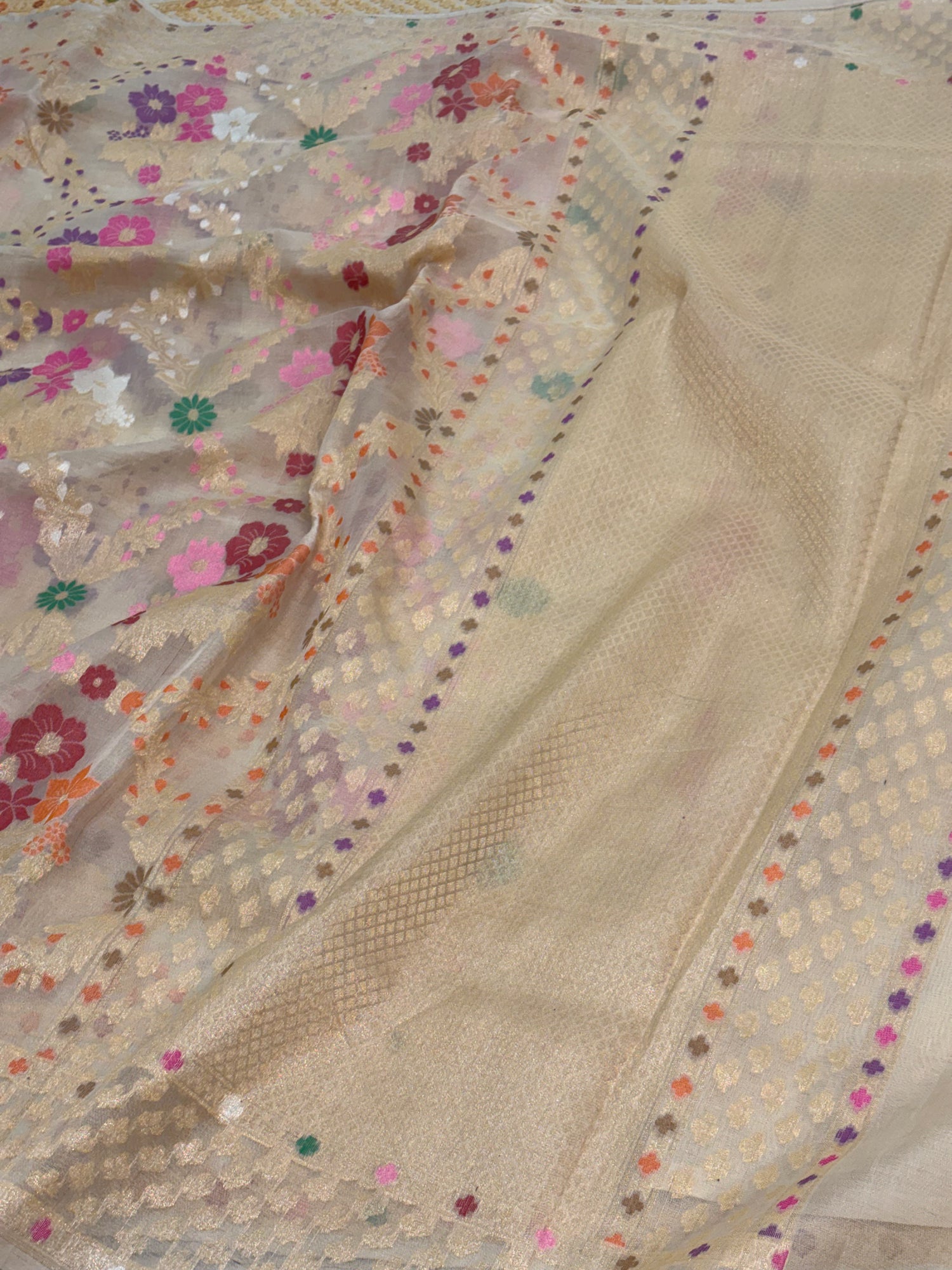 Ivory Pure Kora Minakari Ektara Jamdani Saree