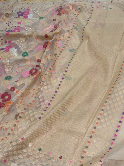Ivory Pure Kora Minakari Ektara Jamdani Saree