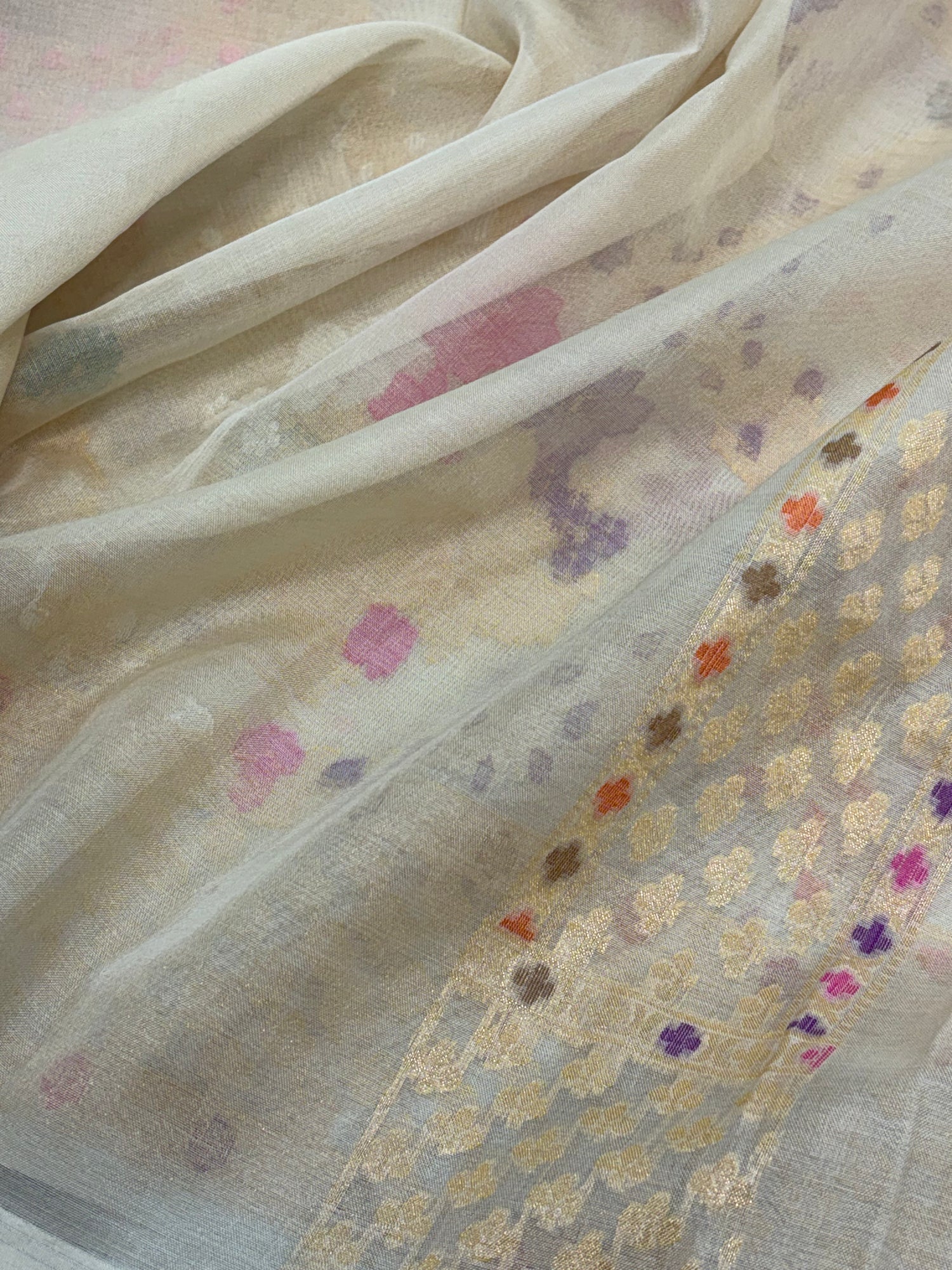 Ivory Pure Kora Minakari Ektara Jamdani Saree