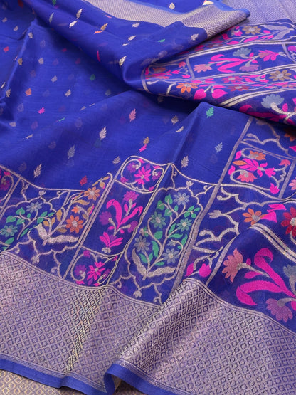 Royal Blue Pure Kora Silk Ektara Jamdani Saree