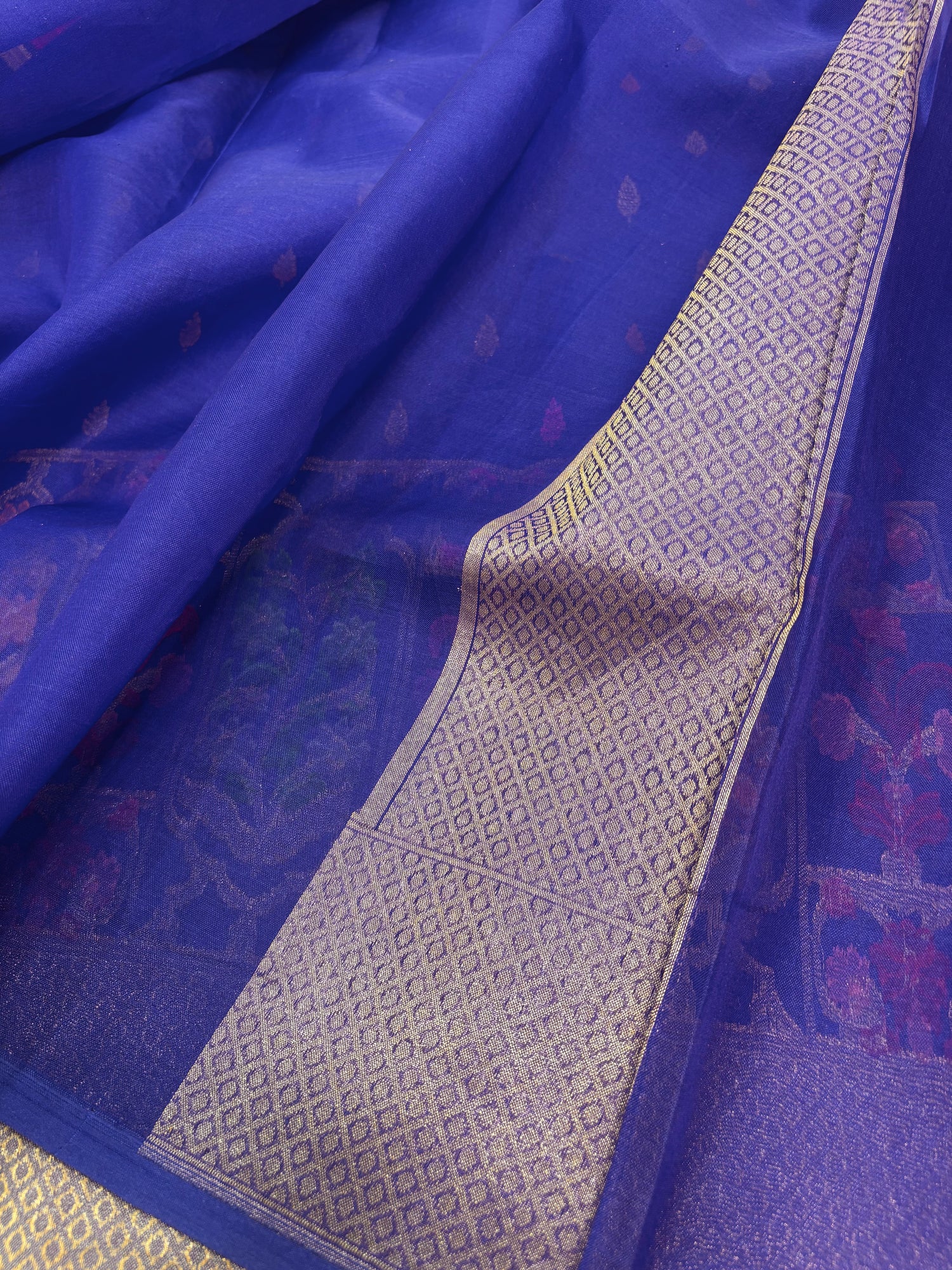 Royal Blue Pure Kora Silk Ektara Jamdani Saree
