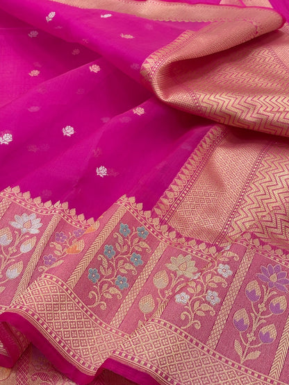 Pink Banarasi Kora Silk Handwoven Saree