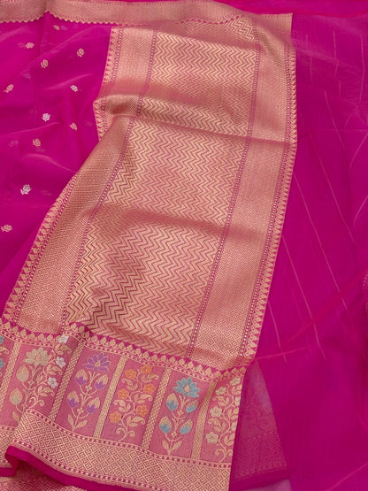 Pink Banarasi Kora Silk Handwoven Saree
