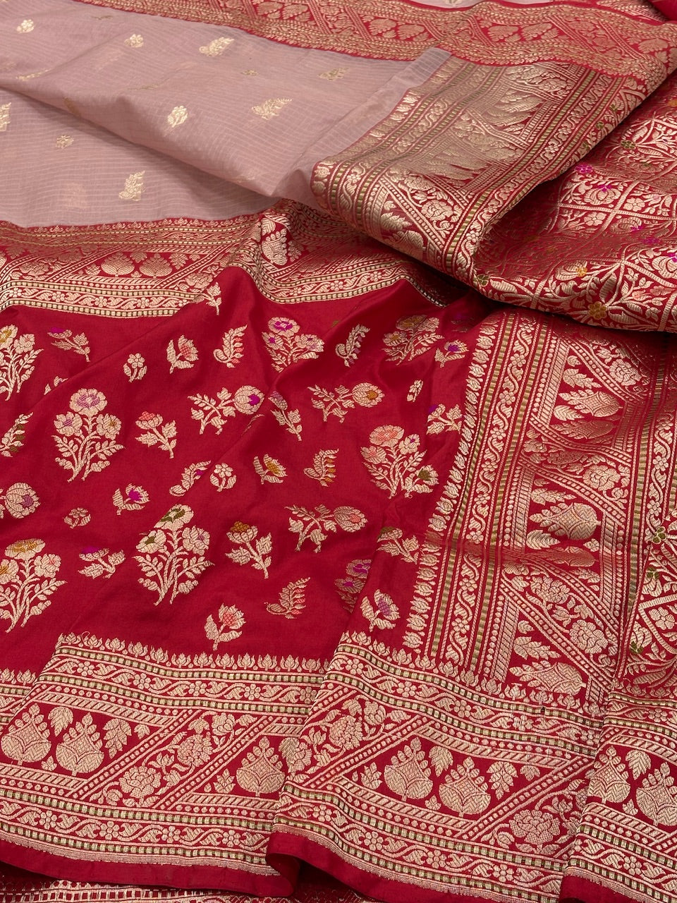 Crimson Red Banarasi Tissue Silk Handwoven Saree