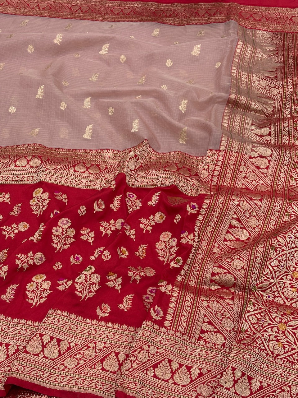 Crimson Red Banarasi Tissue Silk Handwoven Saree