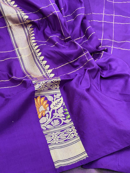 Goldish Levendar Banarasi Tissue Silk Handwoven Saree