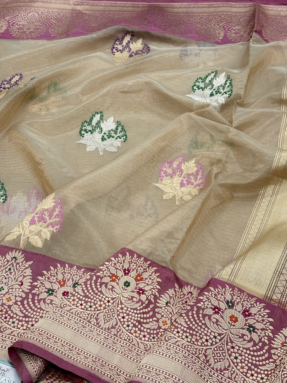 Gold Banarasi Tissue Silk Handwoven Saree