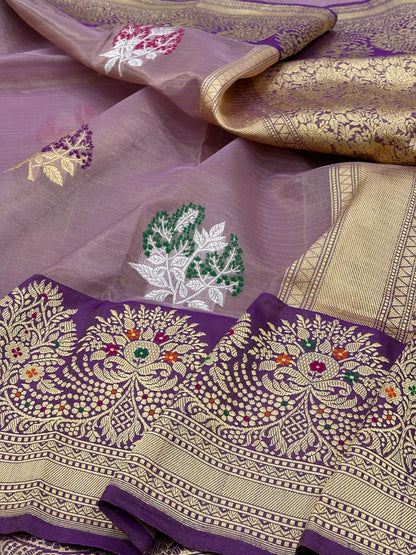 Lavender Banarasi Tissue Silk Handwoven Saree