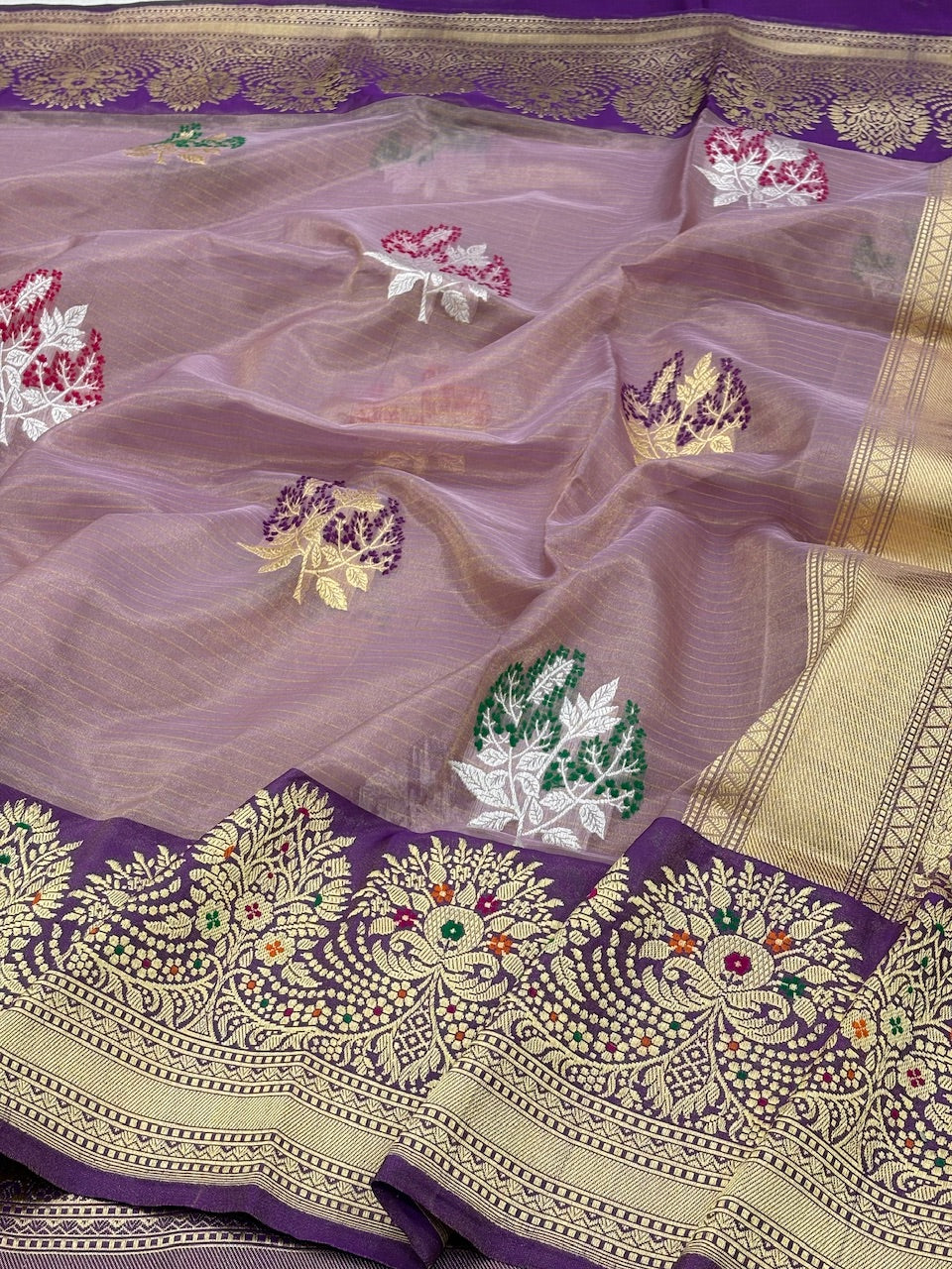 Lavender Banarasi Tissue Silk Handwoven Saree