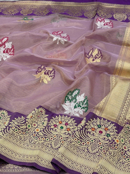 Lavender Banarasi Tissue Silk Handwoven Saree