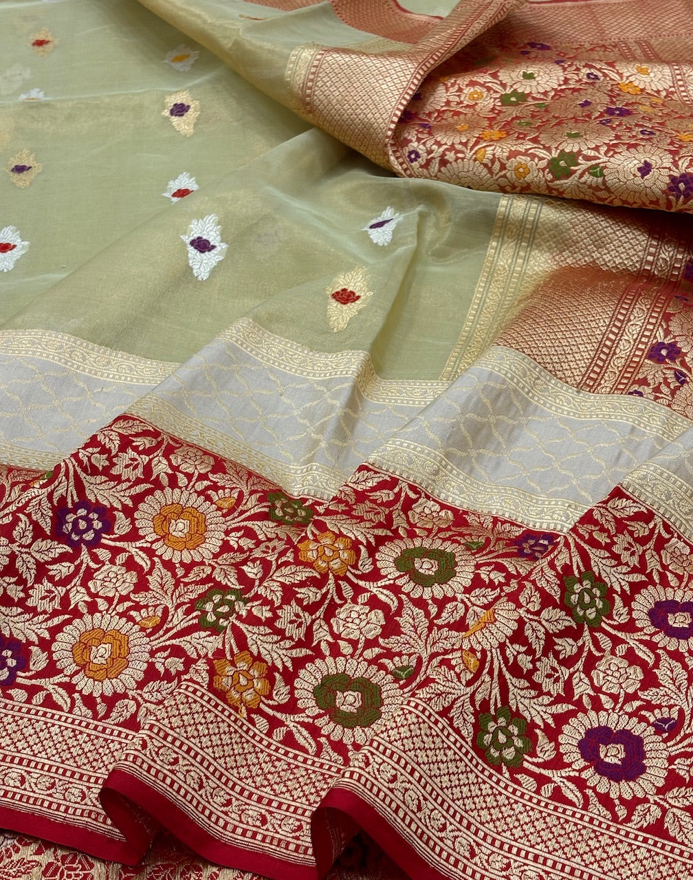 Sea Green Banarasi Tissue Silk Handwoven Saree