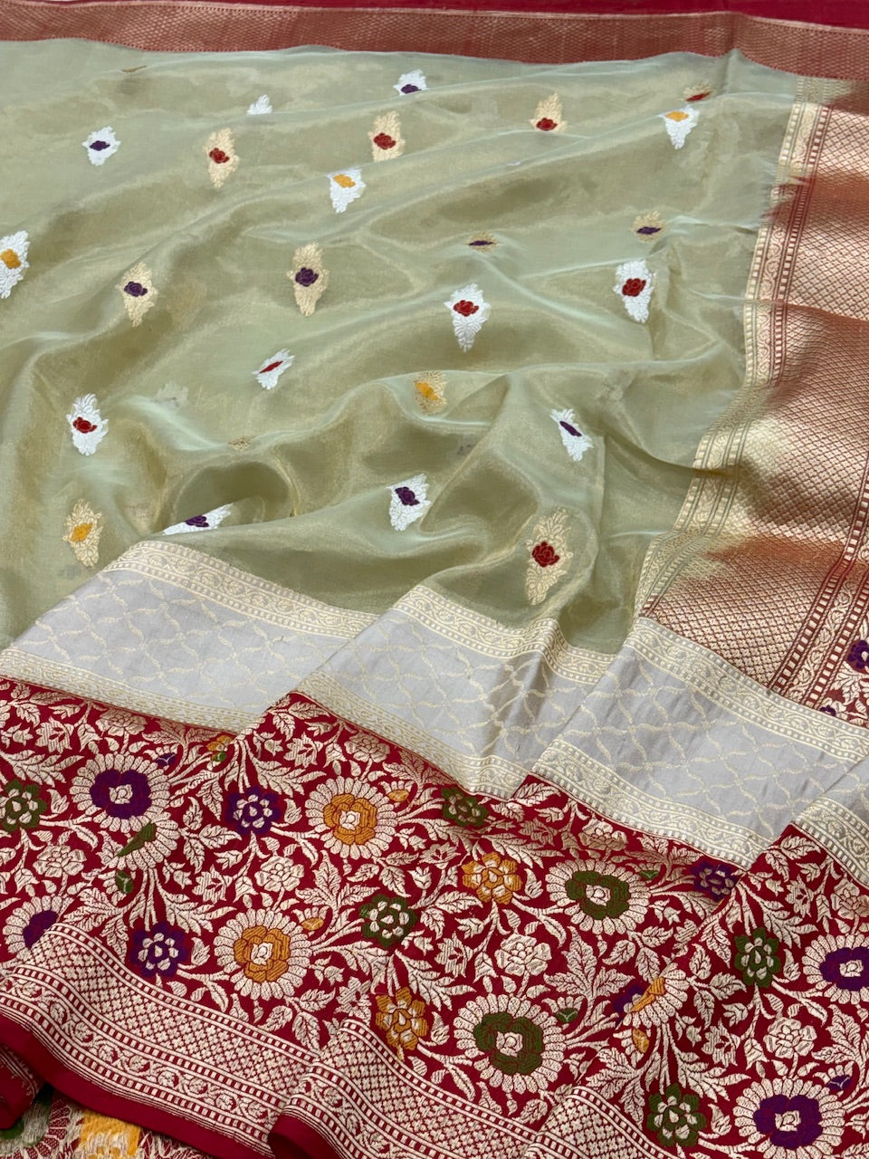 Sea Green Banarasi Tissue Silk Handwoven Saree