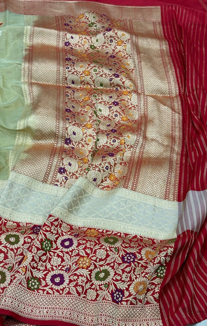 Sea Green Banarasi Tissue Silk Handwoven Saree